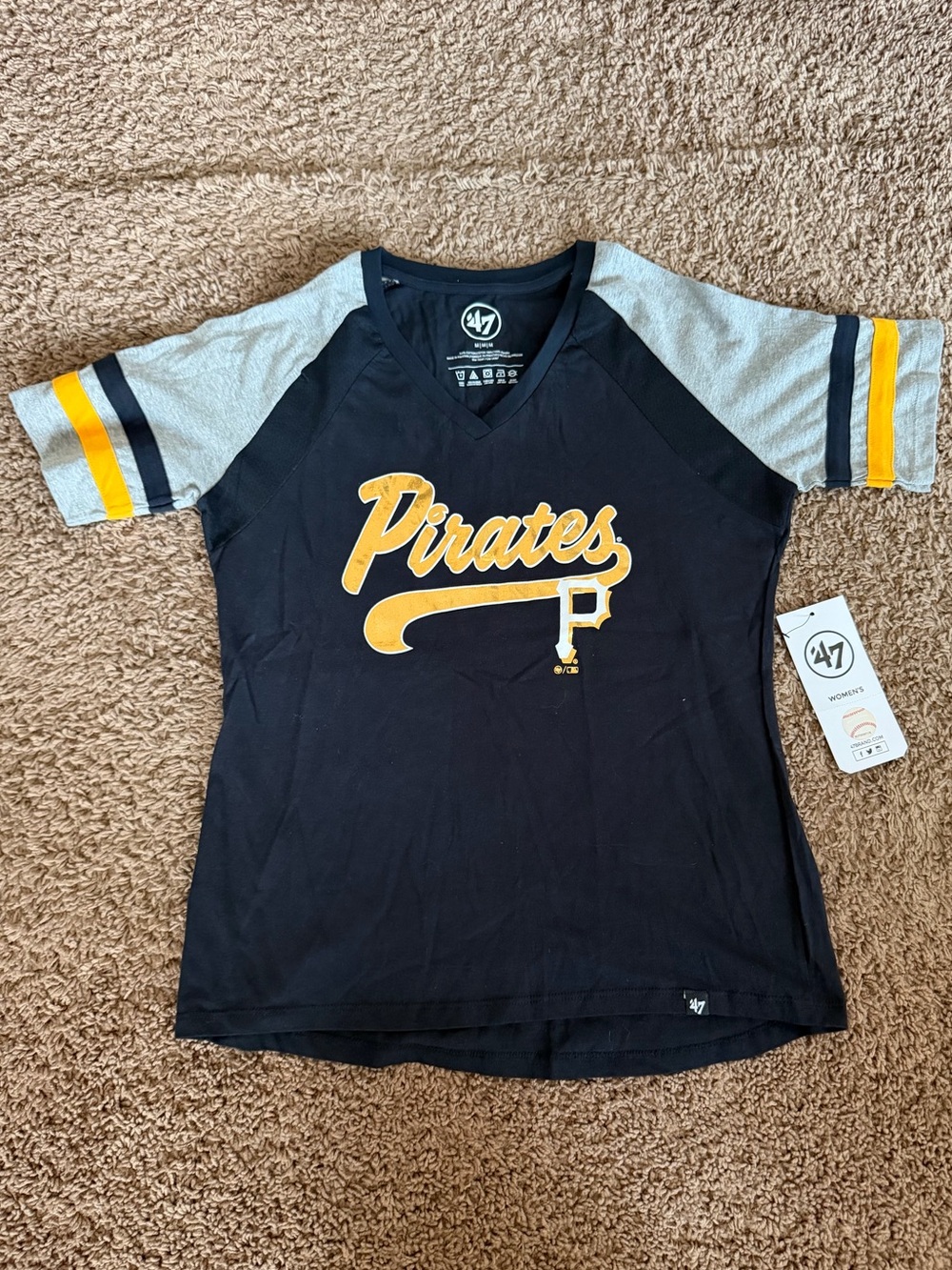 '47 Pittsburgh Pirates Women's Black and Gray Raglan Tee